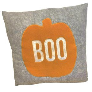 Happy Halloween Boo Pumpkin Pillow Gray and Orange Decorative Pillow